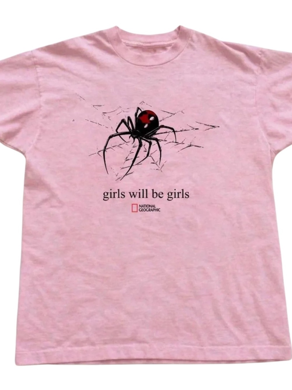Gildan Pink Tee with Black Widow Spider Graphic